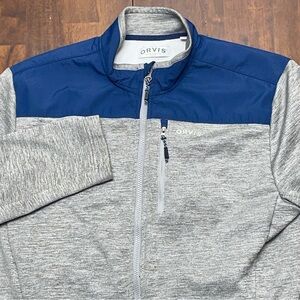Orvis Full Zip Jacket Mens Large Bonded Mesh Fleece Gray Blue Pockets